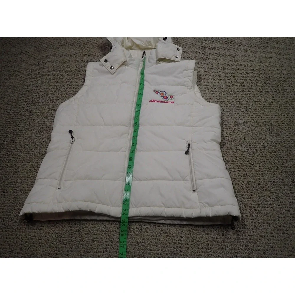 Nordica‎ Puffer Vest Women Large White Excellent Hooded Embroidered Ski Gorpcore